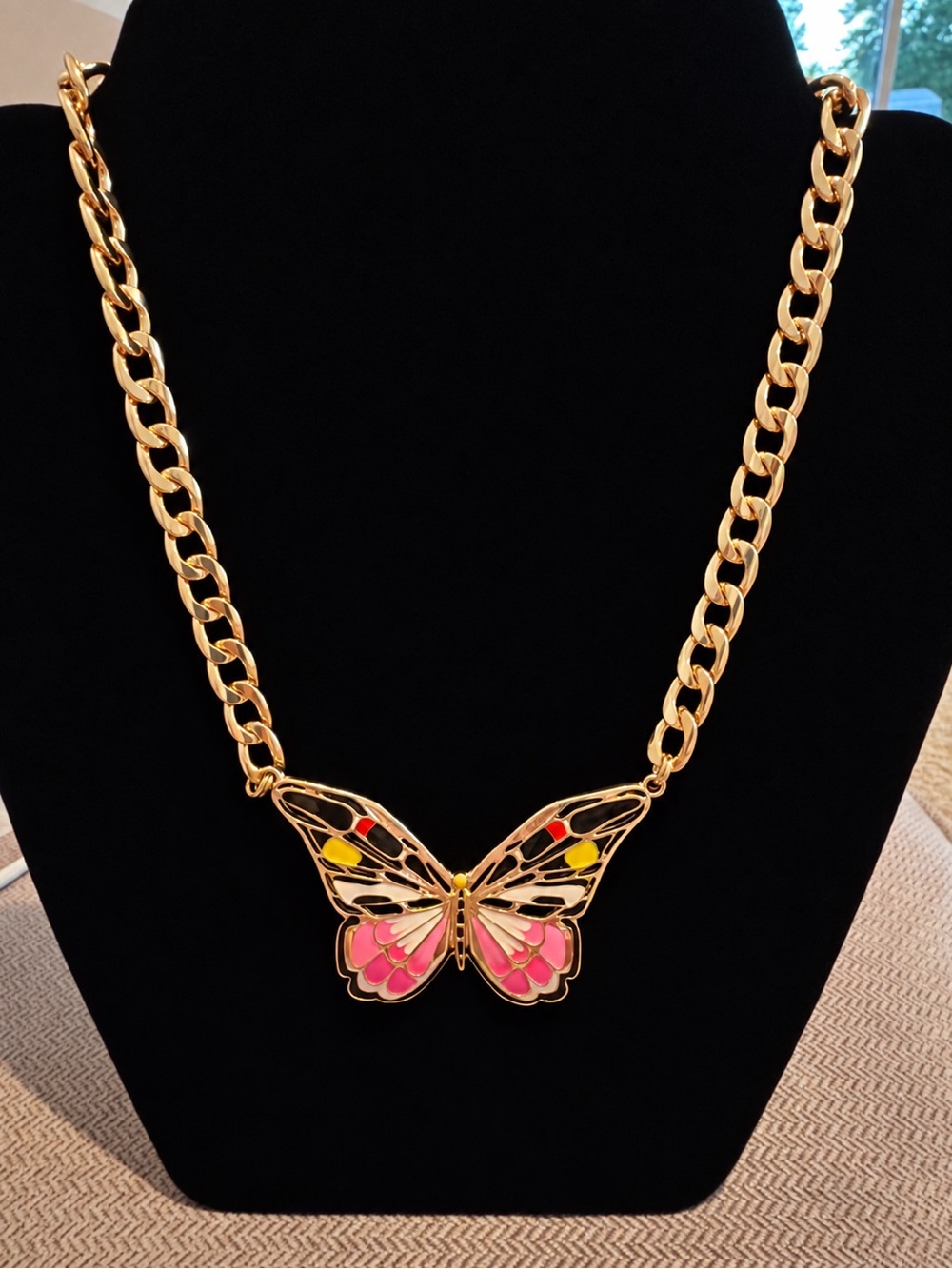Arizona Jean Co. Butterfly Statement Necklace – Gold Tone Pink Black Yellow